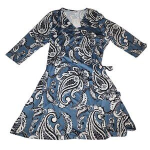 NWT LuLuRoe Michelle Wrap Dress 2XL Stretch Paisley Blue White Black Knee Length